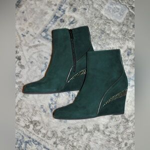 Aquatalia by Marvin K Green Suede Croc Embossed Wedge Ankle Boots